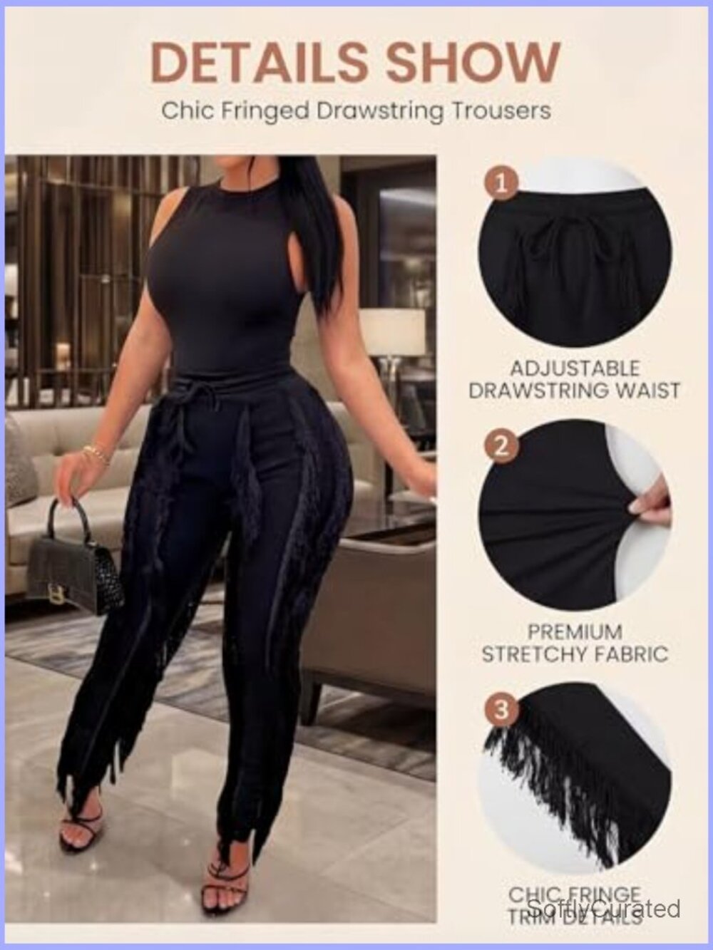Sexy Fringe Pants Set 2 Piece Outfits Club Party Crop Top - Picture 6 of 7